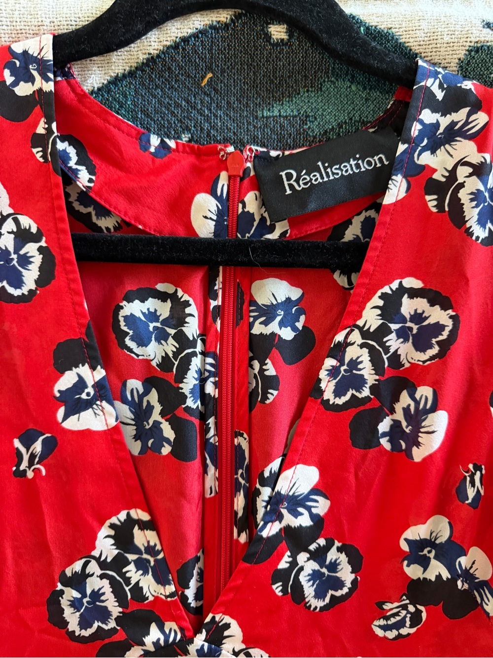 Réalisation Par Red Floral Mini Dress with Navy & White Print - Picture 4 of 4